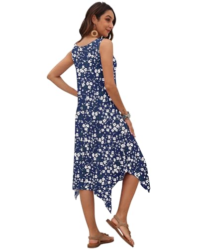 Image of AUSELILY Women's Summer Dresses Casual Sleeveless Midi Tank Beach Dress | Women's Asymmetrical Hem Sundress with Side Pockets, Great for Beach, Vacation & Daily Wear