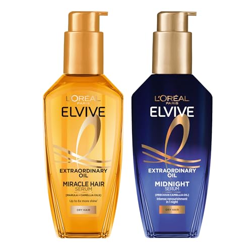 Image of L'Oréal Paris Elvive Extraordinary Oil Hair Care Duo, Extraordinary Oil Hair Treatment 100ml & Midnight Serum 100ml for Overnight Hair Nourishment