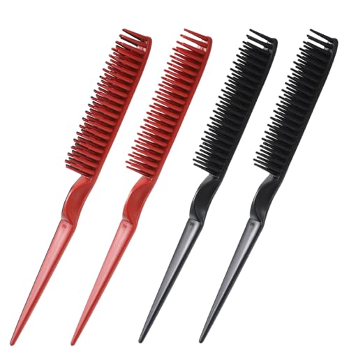 3 Row Hair Comb Set Rat Tail Styling Comb Curly Hair Styling Brush Black Red Unbraider Combs for Women Men Detangling Styling(4PCS)