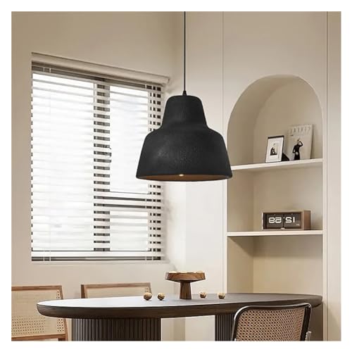 Lustre de salle à manger scandinave en métal noir et bois pour suspension de table