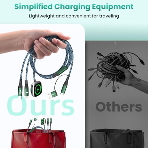 Image of Travel Essentials for iPhone iWatch Charger 3 in 2 USB Cable, 2Pack 5FT