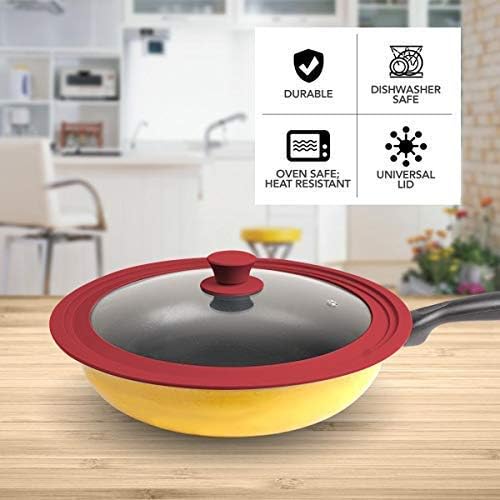 Universal Lids for Pans-Pots & Skillets | Durable Universal and Easy to Use Glass & Silicone Lid for Pots & Pans Fits 9.5", 10", and 11”Diameter, Red