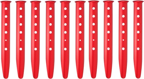 Takelablaze Aluminum Tent Stakes for Camping in Snow & Sand 10PCS Beach Canopy Tent Stakes U-Shaped Tent Pegs Lightweight Ground Nails for Beach Shade Canopy Hiking Backpacking Boating Picnic (Red)