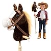 HollyHOME Stick Horse Plush Handcrafted Hobby Horse on a Stick with Wood Wheels Real Pony Neighing and Galloping Sounds for Kids Toddlers Chocolate 36 Inches(AA Batteries Required)