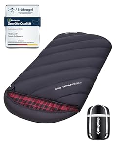KingCamp Schlafsack 4 Jahreszeiten XXL Übergröße Baumwoll Flanell für Erwachsene Outdoor und Camping, Warm leicht, drinnen und draußen, (Schwarz)