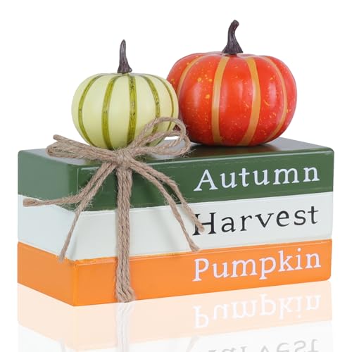 DECSPAS Fall Decorations for Home, Autumn Harvest Wooden Stacked Books