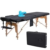 VIRRMO Portable Massage Table with Neck Stretcher, Adjustable Lash Bed Massage Bed Tattoo Table for Eyelash Extensions Beauty Tattoo,Black