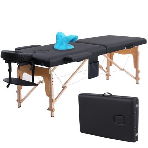 VIRRMO Portable Massage Table with Neck Stretcher, Adjustable Lash Bed Massage Bed Tattoo Table for Eyelash Extensions Beauty Tattoo,Black