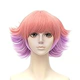 Women Girls Pink Mixed Purple Short Layered Cosplay Wigs