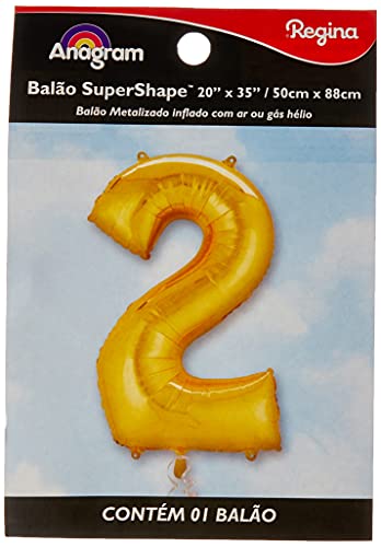 Regina 106496.7, Balão Metalizado Super Shape Número 2 Pack, Dourado