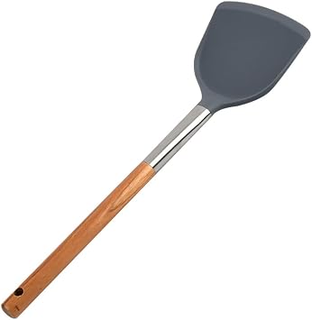 Silicone Shovel Non-Stick Pan Spatula Cooking Shovel with Long Wood Handle, Heat-resistant Turner Kitchen Utensils - 13.7 Inches Wok Spatula