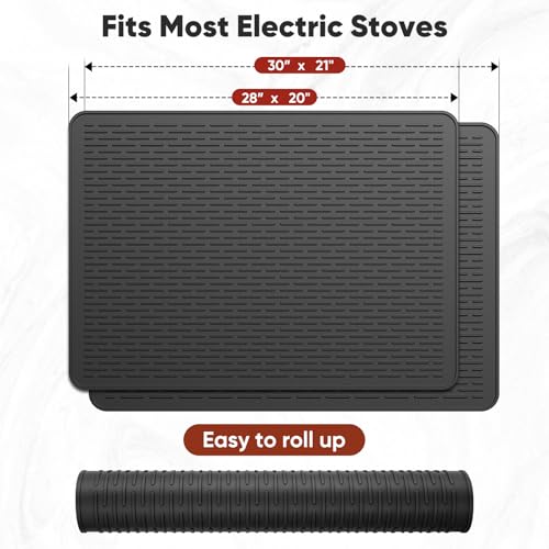 Image of Stove Top Covers for Electric Stove, Glass Cooktop Protector 30''L x 21''W | Waterproof Foldable Anti-Slip Heat Resistant Induction Silicone Stove Mat, Camper RV Stovetop Cover, Kitchen Dish Drying Mat