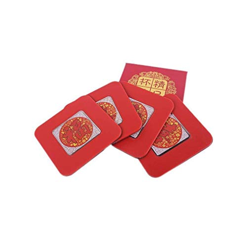 lachineuse - 4 Dessous de Verre Idéogrammes Chinois - sous Verres Chinois Traditionnels - en Résine - Style Asiatique - Rouge - pour Vin, Cocktails, Café, Thé - Protège Table - Idée Cadeau Asie Chine