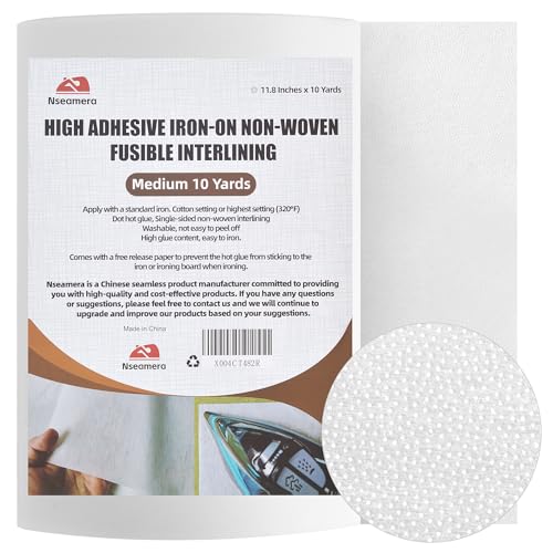 La Mejor Recopilación de Entretelas los mejores 5. 46 Nseamera Interfaz fusible termoadhesivo de peso medio, 11.8 x 10 yardas, tela adhesiva no tejida para costura, acolchado y manualidades, adherencia mejorada y durabilidad del...