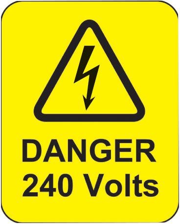 Etiquetas, Peligro 240V, SAV, (PK 100), Señales de protección personal, seguridad del sitio, paquete de 100 piezas - 59768