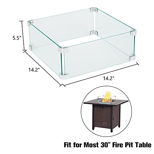 Kinsunny 14.5 Inch Square Fire Pit Wind Guard For 30 Inch Fire Table And 12 Inch Drop-In Fire Pit Burner Pans, Clear Tempered Glass, 5Mm Thick, Propane, Gas, Patio Heaters #TOP1