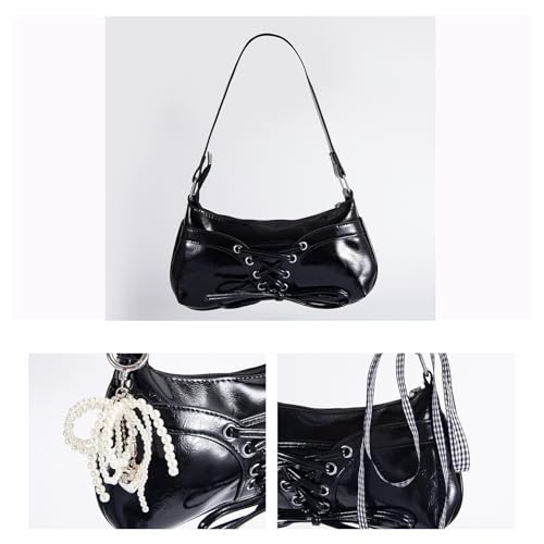 Image of Cute Y2k Purse for Women, Star Embroidery Pattern with Chain Strap Shoulder Bag, Goth Style Cute Mini Purse