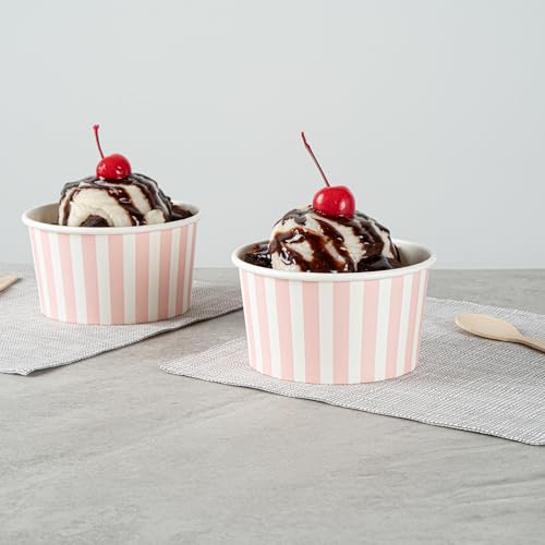 Image of Coppetta 8-Ounce Dessert Cups, 50 Disposable Ice Cream Cups - Lids Sold Separately, Sturdy, Pink And White Paper FroYo Bowls, For Hot And Cold Foods, Perfect For Gelato Or Mousse - Restaurantware