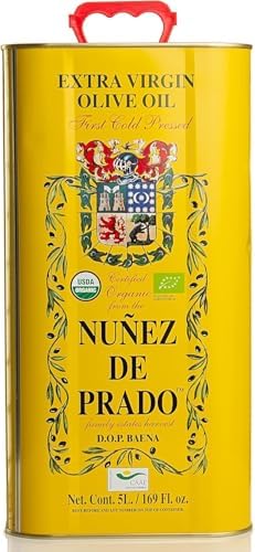 NĂșñez de Prado Extra Virgin Olive Oil, 5L Tin â First Cold Pressed Certified Organic EVOO â DOP Baena â Family Estate Harvest â Premium Spanish Olive Oil