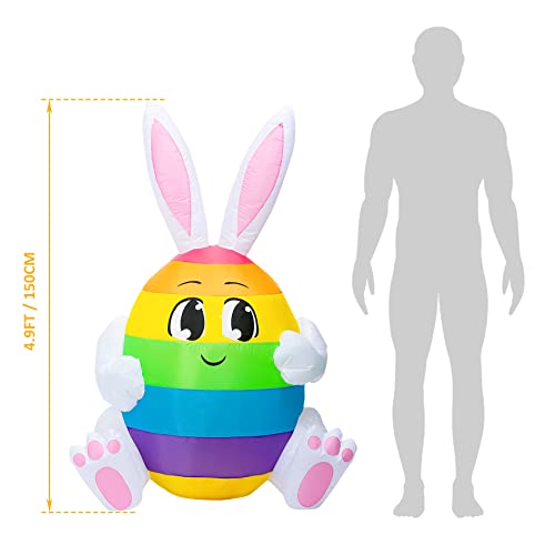Eaone 5Ft Easter Inflatable Outdoor Decorations Blow Up Yard Decoration Inflatable Egg Bunny Built-In Led Lights For Indoor, Garden, Yard And Lawn Easter Holiday Decorations #TOP1