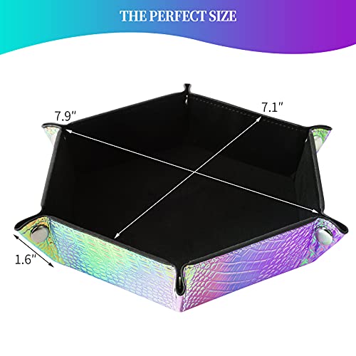 Grajar 2 Pcs Portable Folding Dice Rolling Tray Set For D&D Dnd Table Games - Pu Leather And Velvet Holder Storage Box - Graduated Color Dragon Skin #TOP2