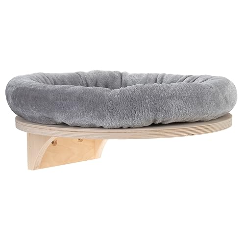 natural PARADISE - Wandliegebett Dahlia | Rundes Katzenbett mit gemütlichem Rand & Klettfixierung | Wandkratzbaum | Ø 48 cm (Hellgrau)