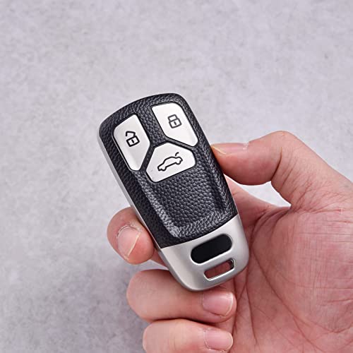Image of ELOHEI for Audi Key Fob Cover, Premium Soft TPU 360 Degree Full Protection Key Case Accessories Compatible with Audi A4 Q7 Q5 TT A3 A6 SQ5 R8 S5 Smart Key(Leather Silver)