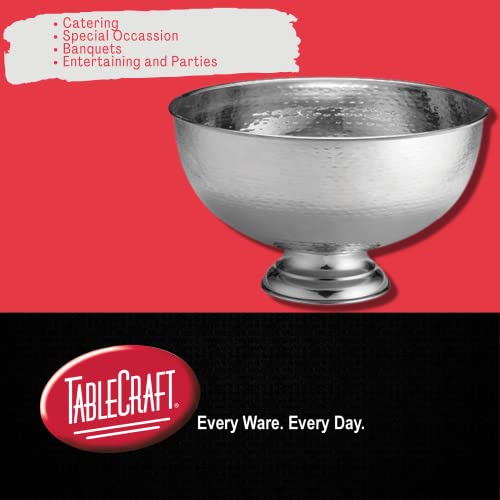 Tablecraft Hammered Pedestal Punch Bowl, Large Silver Stainless Steel, For Serving Hot And Chilled Cold Drink Beverages, Champagne, Alcohol Cocktails, Fruit Wine Sangria, Juice 54 Cup, 3.4 Gallon #TOP3