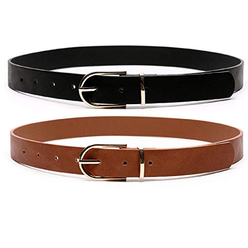 Earnda 2 Pack Brown Belt Women's Chic Faux Leather Waist Belt for Jeans Black&Brown X-Small