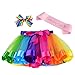 Layered Rainbow Tutu Skirt Costumes Set with Hair Bows Clips and Satin Sash for Girls Birthday Party Dress up