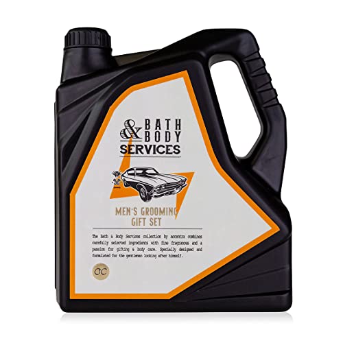 Accentra BATH & BODY SERVICES Geschenkset in Geschenkbox in Ölkanister-Form für Männer, inkl. Duschgel, After Shave Balsam und Schlüsselanhänger in Schraubenschlüsselform