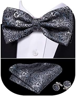 Barry.Wang Paisley Mens Bowtie Set,Pre-tied Bowties Pocket Square Cufflink Formal/Casual
