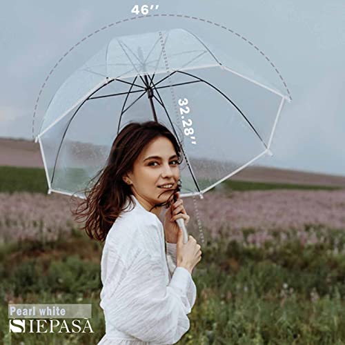 Siepasa Women’s Clear Bubble Transparent Umbrella-Auto Open Clear Dome Umbrella With Classic Hook Handle For Gentlemen And Ladies Wedding, Bridal Parties, Outing And Large Group Gathering, Graduation, Prom, Or Everyday City Walking. (White) #TOP1