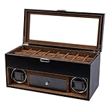DUKWIN Double Watch Winder Box,Black Watch Winder for 2 Automatic Watches with 16-Slot Watch Display Case,Drawer Box,4 Rotation Mode Setting, Adjustable Watch Pillow and Blue LED Light for Watch Lover