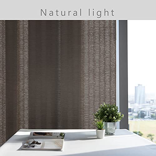 Godear Design Deluxe Adjustable Sliding Panel Track Blind 45.8"- 86" W X Up To 96" H, Extendable 4-Rail Track Vertical Blind, Trimmable Pleated Natural Woven Fabric, Stripes Pattern, Cottontail #TOP2
