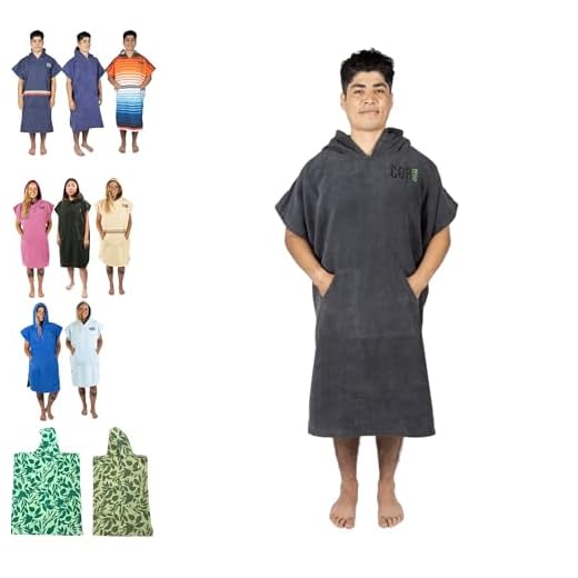 COR Surf Poncho Changing Towel Robe with Hood and Front Pocket, Made of Quick Dry Microfiber, (Large Dark Gray)