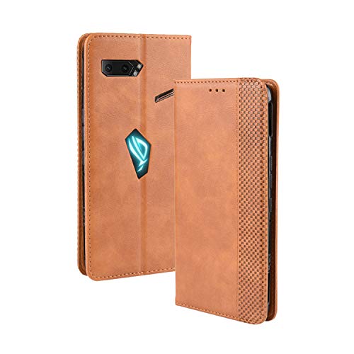 YEZHU For Rog Phone 2 ZS660KL �蒠�^�P�[�X�E�S�ʕی�E�J�[�h���[ PU���U�[ ��G��ǂ� �ϏՌ� ���藎���ɂ��� �w��h�~�g�уJ�o�[(Rog Phone 2 ZS660KL �u���E��)