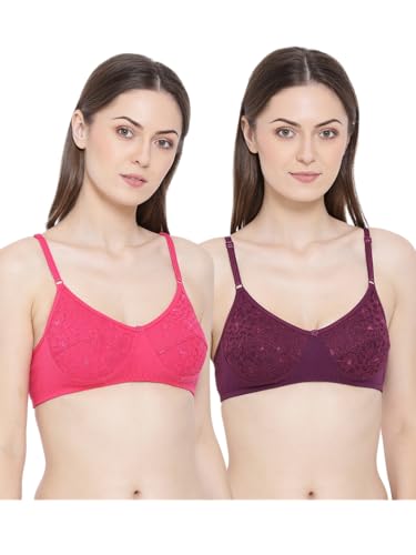 Image of Softline Women's Cotton Rich Wire-Free Full Coverage Bra Combo | Non-Padded | Fancy Lace Design | Pack of 2