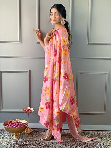 Image of Naixa Women's Firoji Rayon Blend Embroidered and Printed Straight Kurta with Rayon Blend Pant and Chinon Printed Dupatta Sets