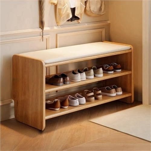 Banc à chaussures contre le désordre du salon avec assise rembourrée confortable en bois - 2