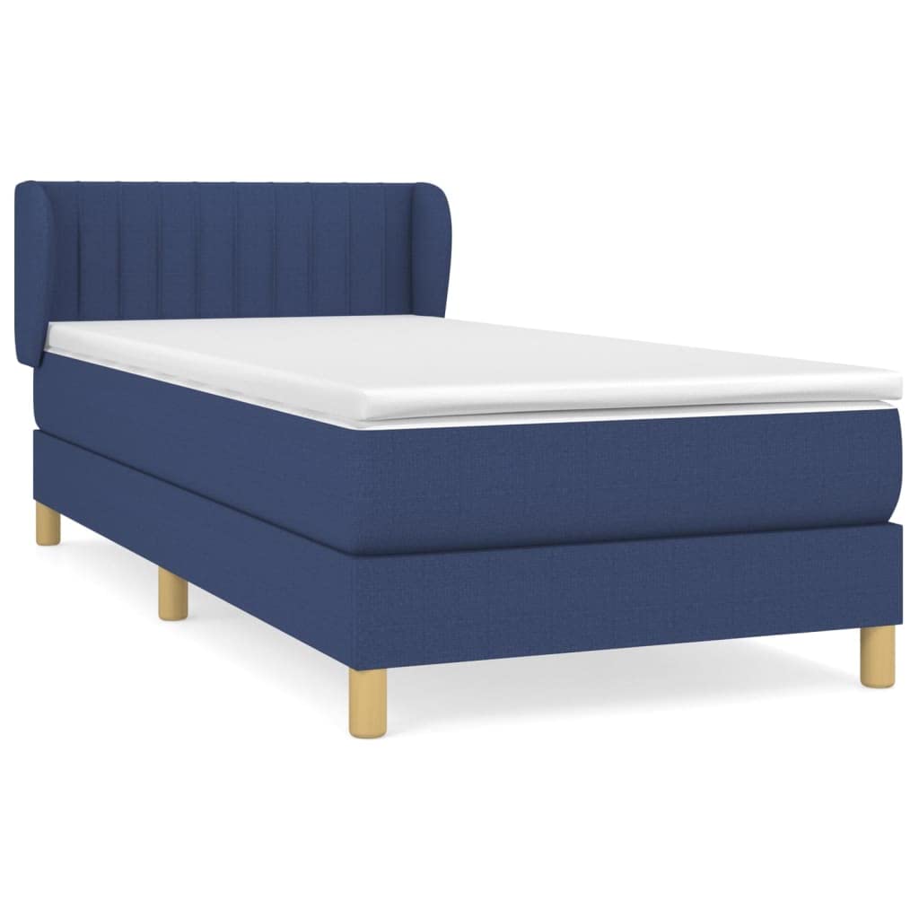 Sommier à Lattes avec Matelas Bleu 90x200 cm Tissu Ensemble lit Complet avec tête de lit réglable pour Chambre à Coucher Adulte Adolescent