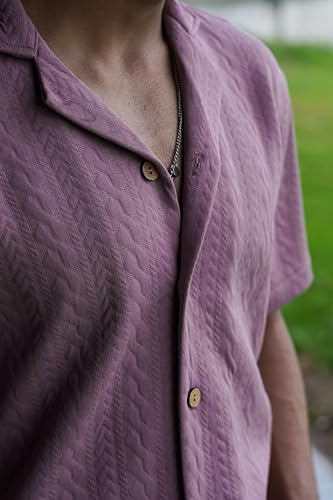 Image of Men's Kint-Textured Half Sleeve Spread Collar Shirt