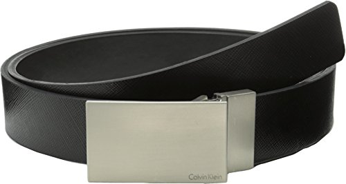 Calvin Klein Men's 32Mm Reversible Flat Strap Plaque Buckle With Logo Belt, black, 40