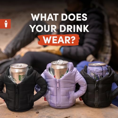 Image of Puffin - The Puffy Jacket - Insulated 12 oz Can Cooler I Beer Bottle & Soda Can Insulator, Keep Drinks and Beverages Cold - Black