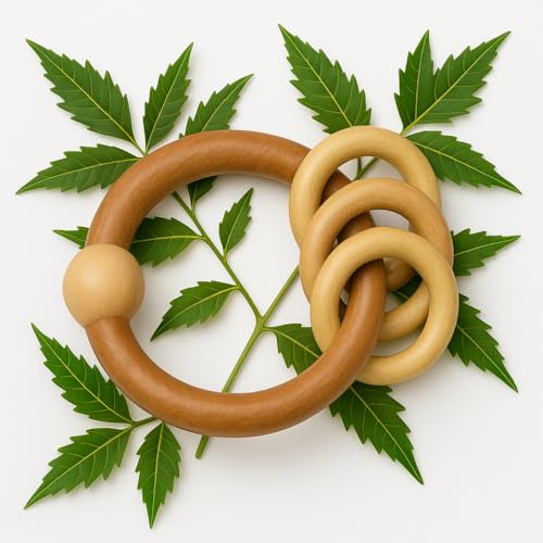 Image of Shark Doo Doo Neem Wood Baby Teether (Round Rattle with Rings) | Organic & Handcrafted | Chemical-Free, Paint-Free, Antibacterial Teething Toy for Babies