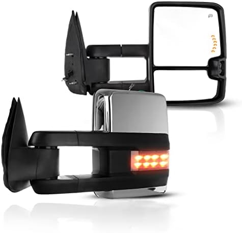 ECCPP Tow Mirrors fit for 2003-06 for Chevy Silverado Suburban for GMC Sierra 1500 2500 3500 Tahoe Towing Mirrors Power Heated Turn Signal Width Light Driver & Passenger Side Chrome Pair Mirrors