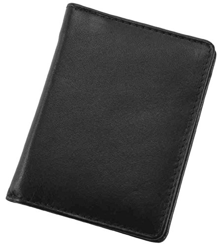 Alassio Notizblock-Etui MONZA Notizbuch aus echt Leder schwarz, 7,5 cm x 11 cm, Netzfach für Visitenkarten, Notizblock, Kugelschreiber