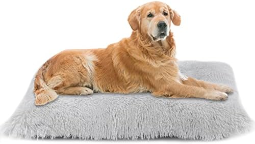 Nepfaivy Dog Bed Large Washable - 110*75 CM Dog Crate Mattress with Non-slip Bottom, Calming Fluffy Anti Anxiety Dog Bed, Dog Mat for Small, Medium and Large Dogs (Light Grey, XL - 43.31'' x 29.53'')