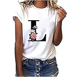 VEMOW Camiseta de Mujer Manga Corta Suelta con Cuello Redondo Talla Grande, Moda Impresión de 26 Letras Inglesas Basica Suelto Verano Camisa Tops Casual Fiesta T-Shirt para el Mejor Amigo(L,L)
