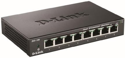 D-Link DES-1008D 8-Port Fast Ethernet Unmanaged Desktop Switch, Hub, Internet Splitter, Fanless, Plug and Play - UK Model